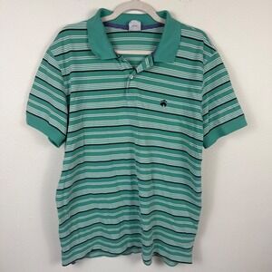 Brooks Brothers 1818 Mens XXL Slim Fit Performance Polo Shirt Green Striped Cott